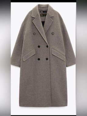 Zara Women's Double-Breasted Wool-Blend Coat - Taupe